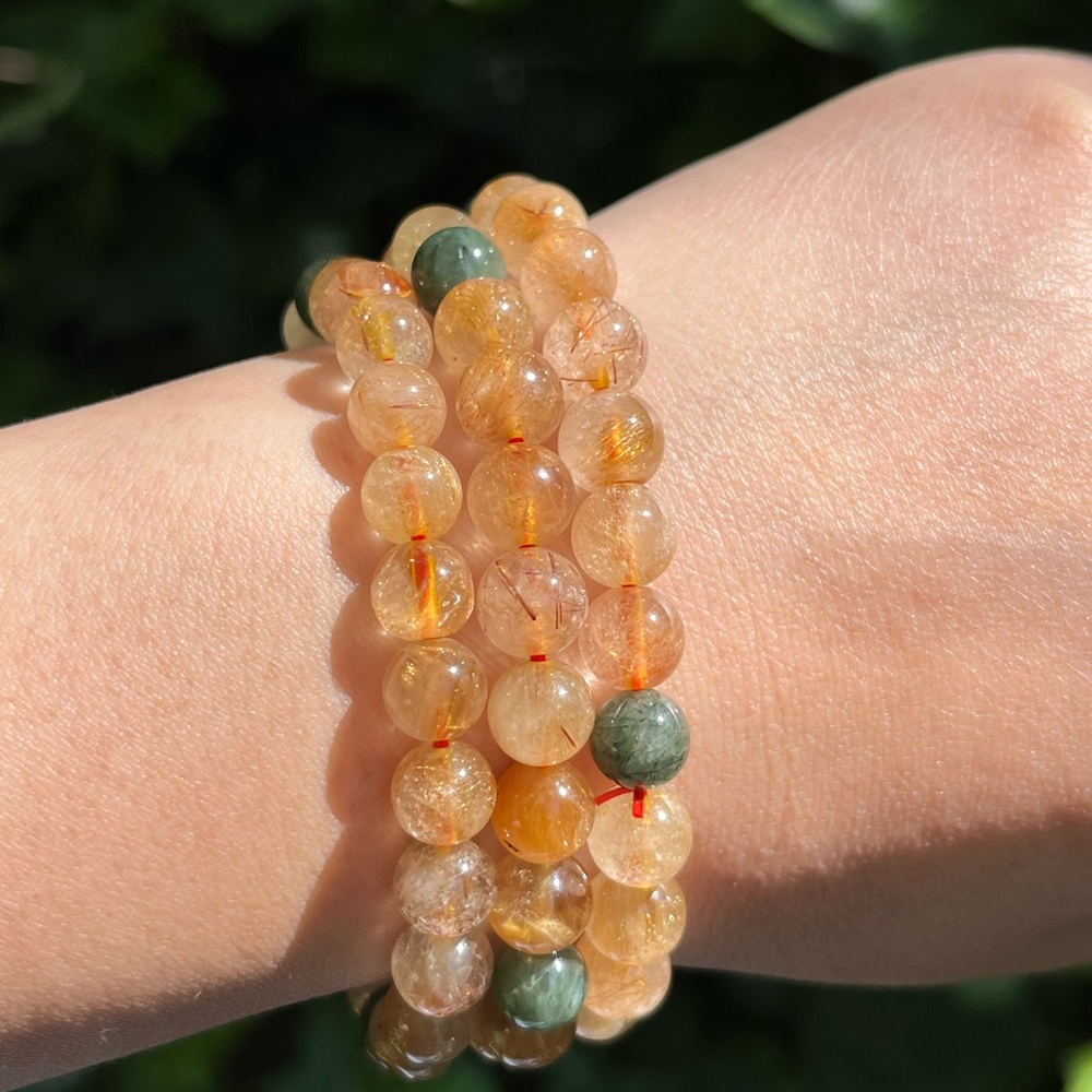 Gorgeous 8mm gold rutilated quartz‎ bracelet